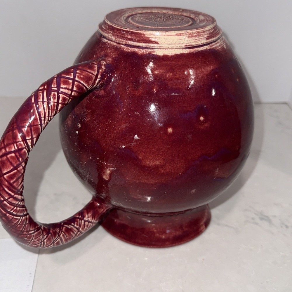 Red Ceramic Pitcher With Thatched Handed - Picture 8 of 12